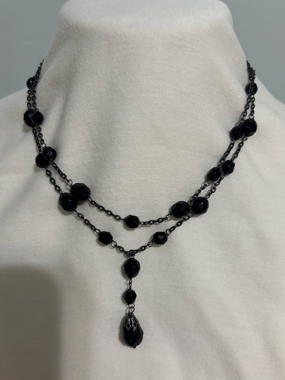 Y2K Beaded Necklace 2-Tier Black